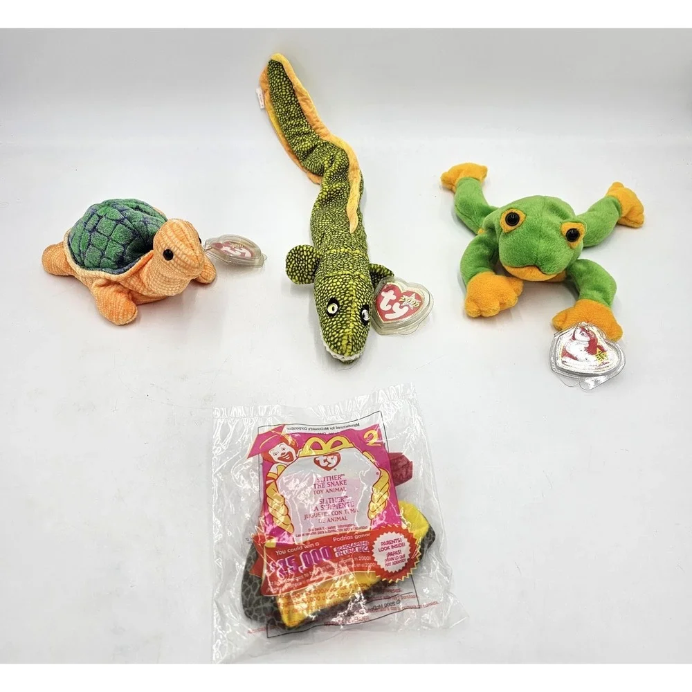 Ty Beanie Babies Reptiles Lot Morrie Smoochy Peekaboo Slither Set of 4